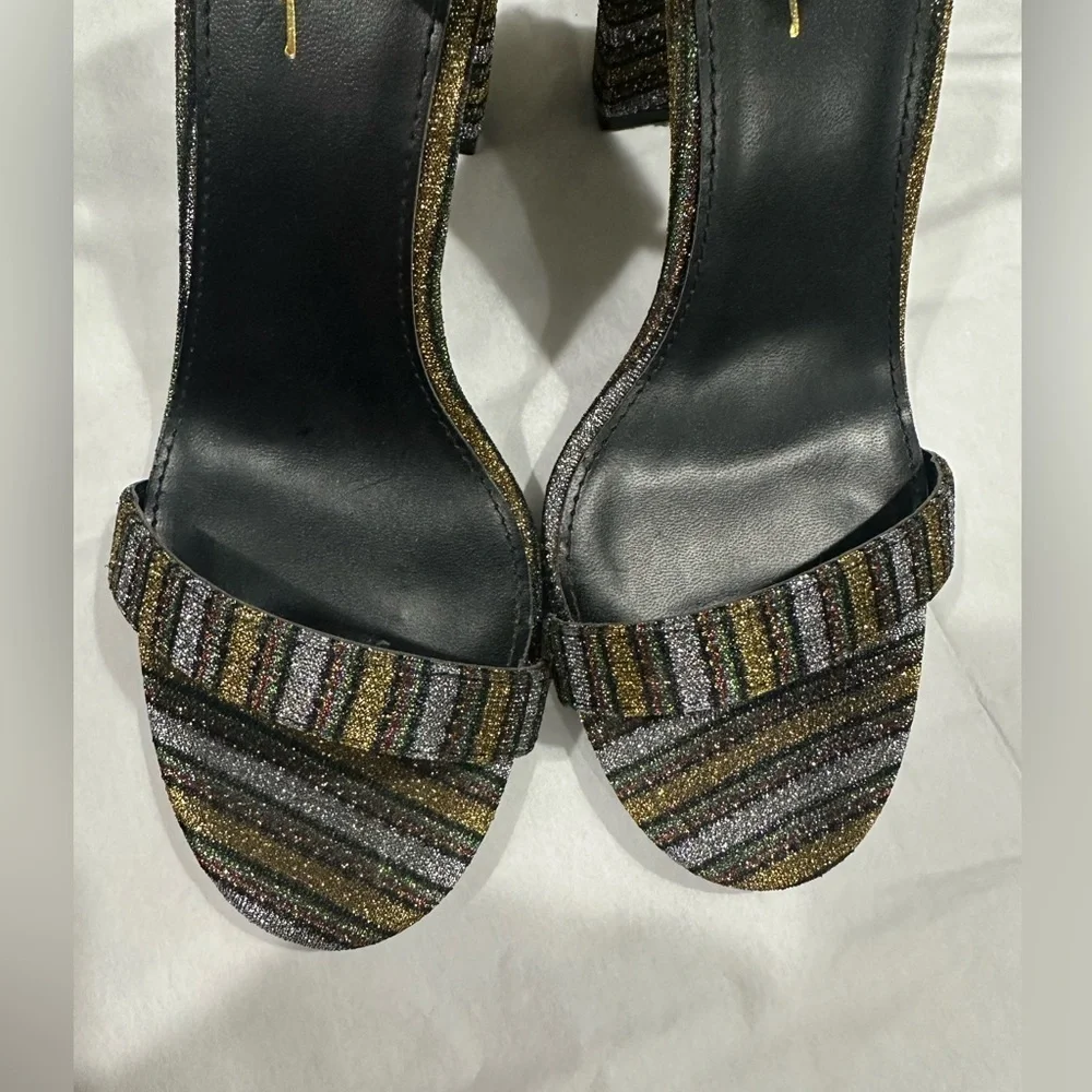 💕Lulu's Gold Multi Glitter Ankle Strap Heels Size 10